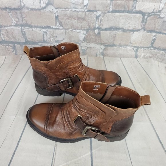 Earth Jericho Leather Moto Biker Ankle Boots Chesnut Brown Ombre Size 10 - Picture 11 of 14